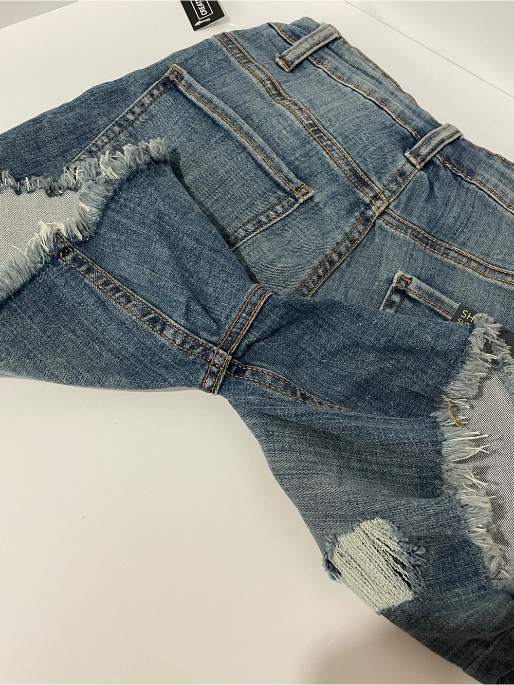 Indigo Rein Mid- Rise Distressed Blue Denim Shorts - Picture 10 of 12